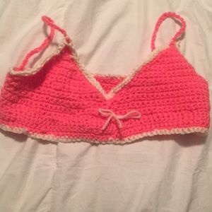 Pink crocheted top white lining